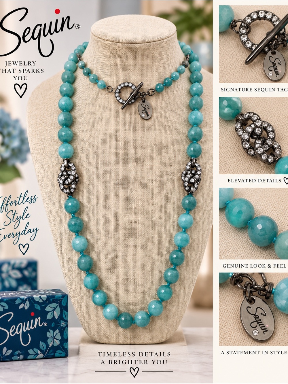 Turquoise Beaded Necklace with Pavé Toggle Accent